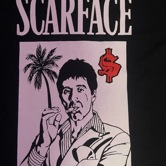 Scarface Tony Montana Miami on Back Graphic V-Neck T-Shirt Black Tee Size Large - Picture 4 of 5